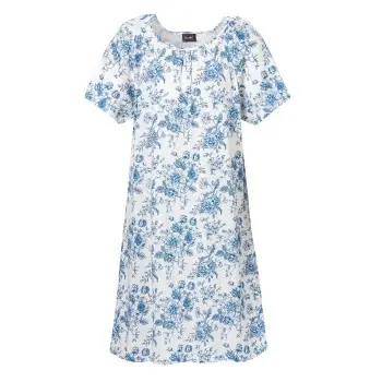 Trofe Roses Short Sleeves Nightdress Blå Mønster bomuld Small Dame