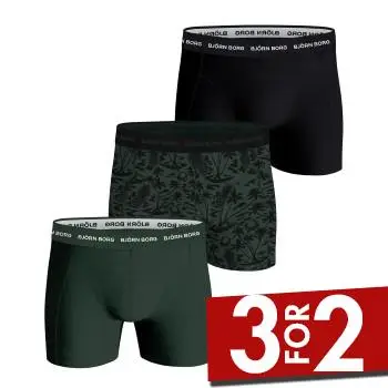 Björn Borg 3P Cotton Stretch Boxer 1565 Sort/Grøn bomuld Medium Herre