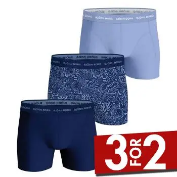 Björn Borg 3P Cotton Stretch Boxer 1565 Blå/Lyseblå bomuld Small Herre