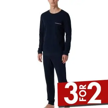 Schiesser Fine Interlock Cotton Long Pyjama Mørkblå bomuld Large Herre