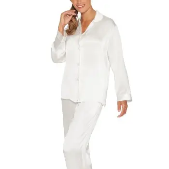 Lady Avenue Pure Silk Basic Pyjamas Benhvid silke Small Dame