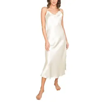 Lady Avenue Pure Silk Long Nightgown With Lace Benhvid silke Small Dame