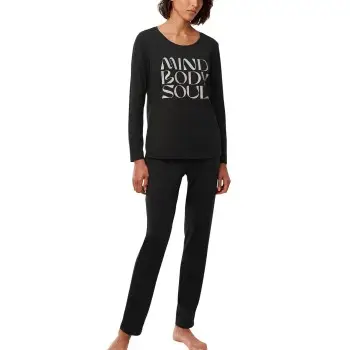 Triumph Long Sleeve Pyjama Set Sort bomuld 40 Dame