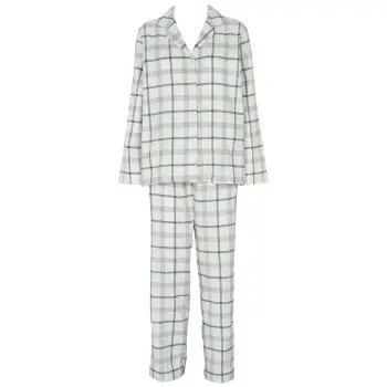 Missya Check Flannel Pyjama Blå/Hvid bomuld Small Dame