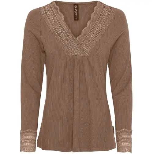 Bluse med blonde - Brown - Str. Small