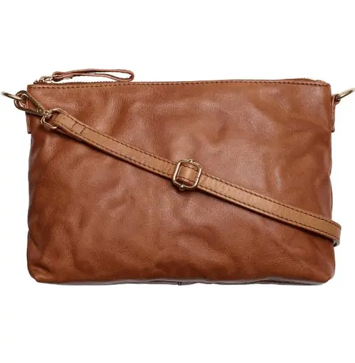 Clutch i vasket skind - cognac