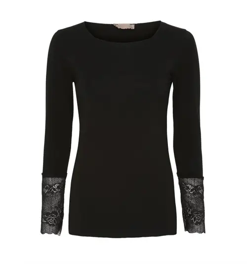 Bluse BASIS med blondedetaljer - Black - Str. S/M