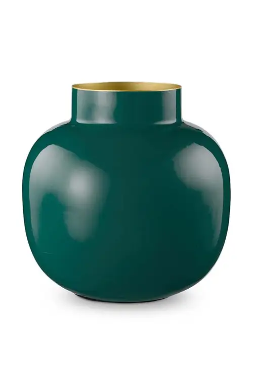 Vase Metal Round Dark Green 25cm