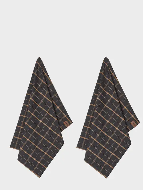 Recycled Cotton Tea Towel - 2 pack - Brown Plaid