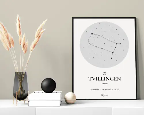 Tvillingen Stjernetegn Plakat Hvid 60×84 cm (A1)