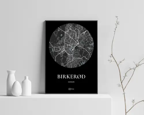 Birkerød Plakaten Rundt kort Sort 30×42 cm (A3)