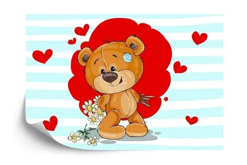 Fototapet - The big heart bears: bradley har blomster