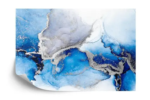 Fototapet - Blue silver abstract background of marble liquid ink art