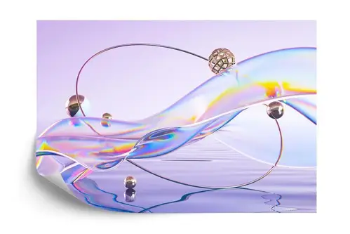 Fototapet - Abstract 3D render. glass ribbon on water with geometric