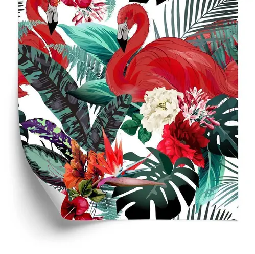 Tapet - Blomster  planter  flamingoer