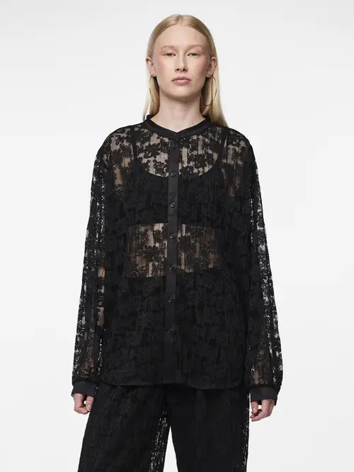 Pcpricilla ls loose lace shirt d2d dmo Black