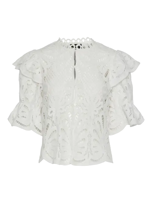 Pclykke 2/4 lace top d2d Bright white