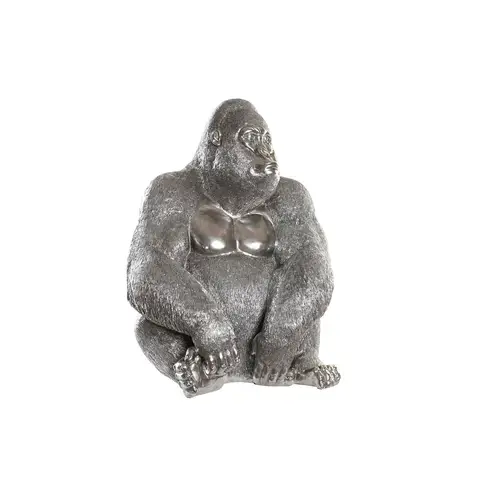 Kolonistil Sølvfarvet Gorilla Figur i Harpiks 46 x 40 x 61 cm