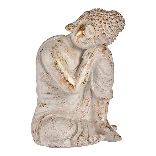 Dekorativ havefigur Buddha Hvid/Guld Polyesterharpisk (28,5 x 43,5 x 37 cm)