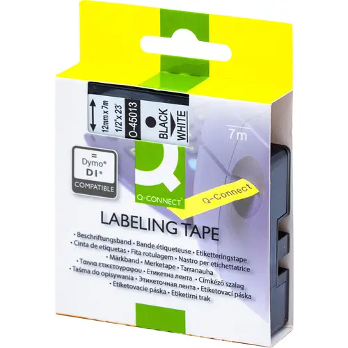 Q-connect D1 tapekassette 12 mm sort;hvid 7 mtr