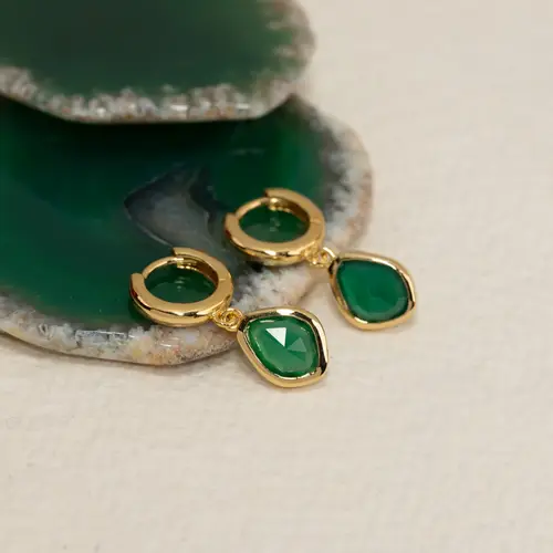 ATHENA GREEN AGATE GOLDEN EARRING - Øreringe - Sisi Copenhagen