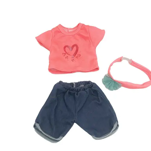 Dukketøj - 38-41 cm - T-shirt, shorts & pandebånd - Fra 3 år.