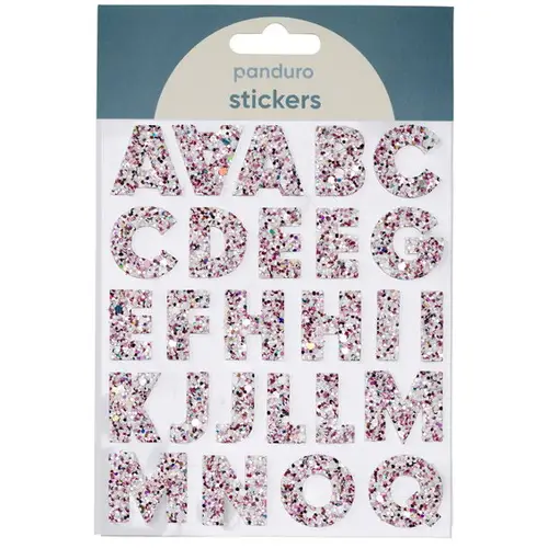 Bogstaver klistermærker A-Z glitter rosa – i alt 50 alfabetstickers, 23 mm høje