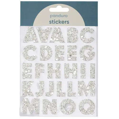 Bogstaver klistermærker A-Z glitter hvid – i alt 50 alfabetstickers, 23 mm høje