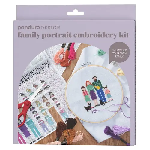 Broder et familieportræt – kit med broderiring, broderitråd og mønster