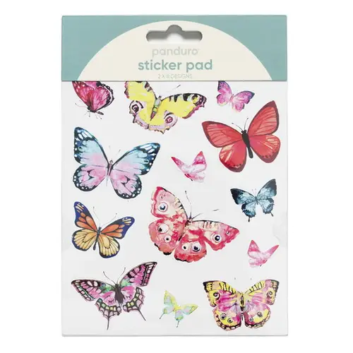 Stickersblok 16 ark Butterflies & Happy thoughts – smukke sommerfugle og glade budskaber. 2×8 design