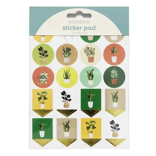 Stickersblok 16 ark Plant Person – masser af motiver med potteplanter og nyttige etiketter. 2×8 design