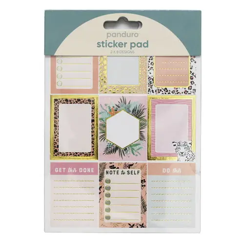 Stickersblok 16 ark leopard – En blanding af rosa, guld, dyremønster og planlægning. 2×8 design