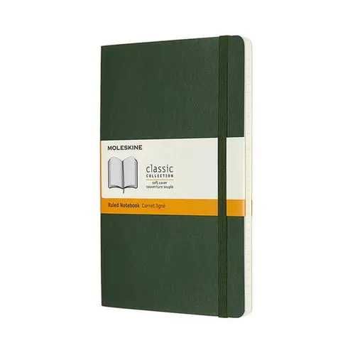 Moleskine Classic Notebook Large (13×21 cm), grønt, blødt omslag – 240 linjerede sider