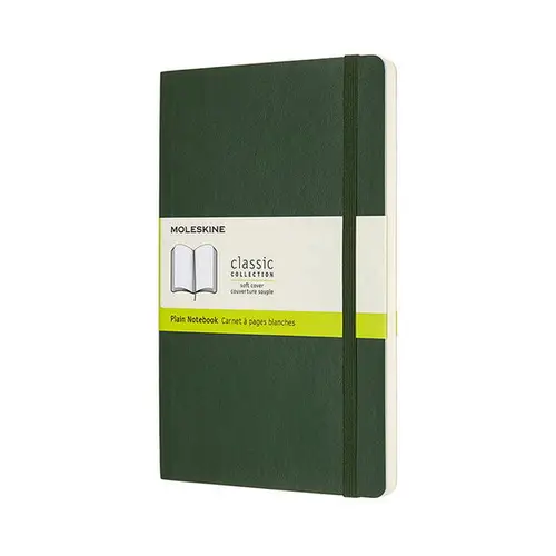 Moleskine Classic Notebook Large (13×21 cm), grønt, blødt omslag – 240 ulinjerede sider