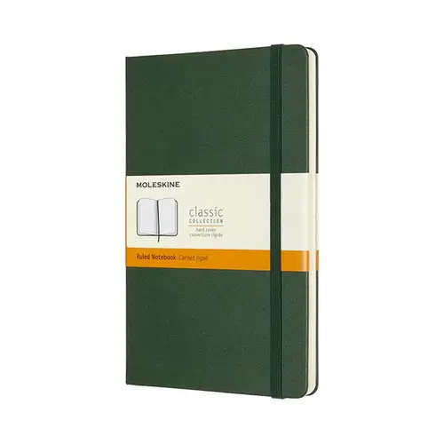 Moleskine Classic Notebook Large (13×21 cm), grønt, hårdt omslag – 240 linjerede sider