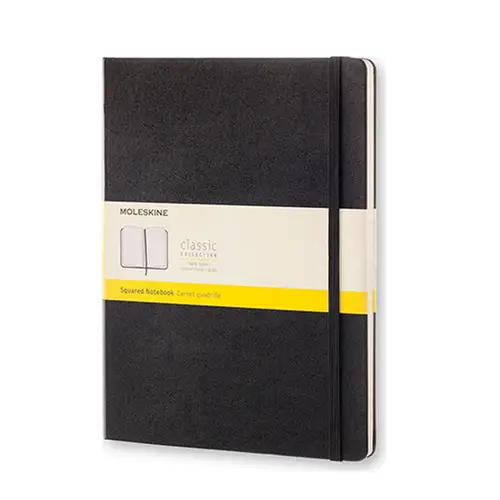 Moleskine Classic Notebook XL (19×25 cm), sort, hårdt omslag – 192 ternede sider