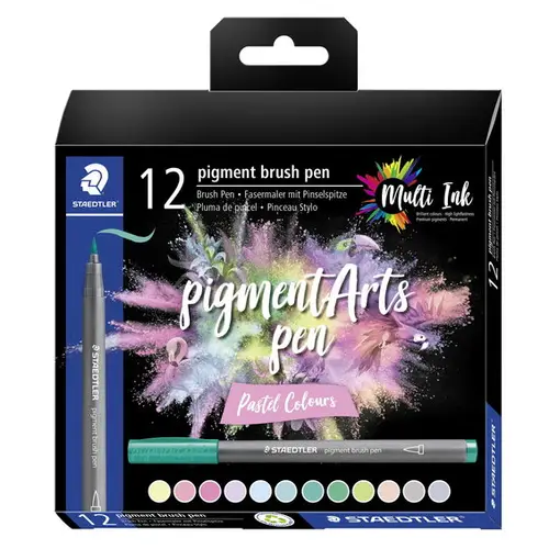 Staedtler Pigment Arts Pen Multi Ink Pastel Colours, 12 penne i pastelfarver