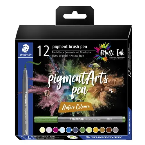 Staedtler Pigment Arts Pen Multi Ink Nature Colours, 12 penne i naturfarver