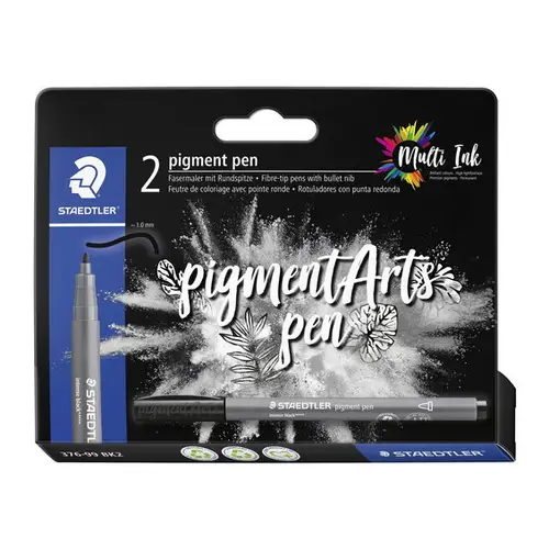 Staedtler Pigment Arts Pen Multi Ink, 2 sorte penne med bullet nib/rund spids