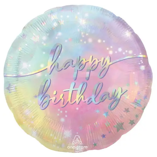 Folieballon Ø45 cm – pastelfarvet med teksten Happy Birthday