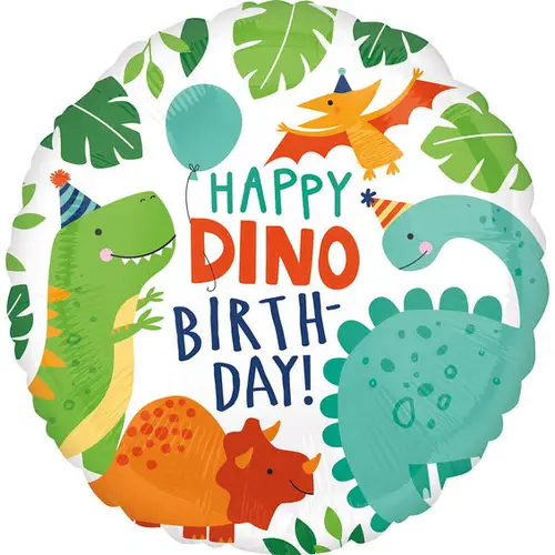 Folieballon Ø45 cm – dinosaurerne ønsker Happy dino birthday!