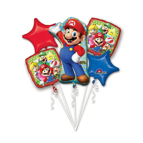 Ballonbuket Super Mario – 55×83 cm stor Super Mario og 4 mindre balloner