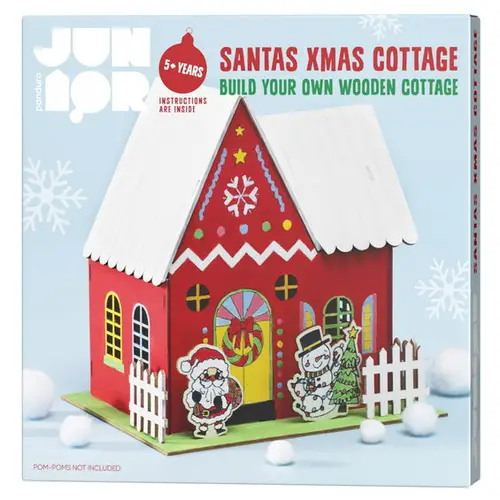 DIY-Kit Santas Xmas Cottage – byg, mal og dekorer nissens fine hytte, 16×11×20 cm