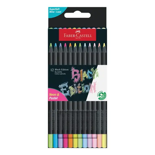 Faber-Castell Black Edition Neon & Pastel voksbaserede farveblyanter 12-pak