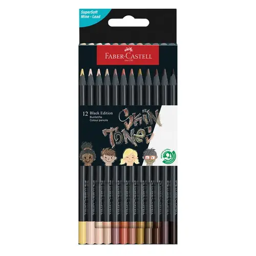 Faber-Castell Black Edition Skin Tone voksbaserede farveblyanter 12-pak