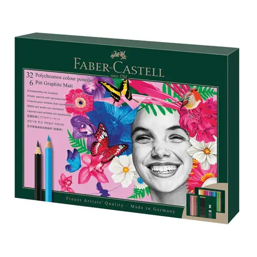 Faber-Castell Polychromos & Pitt Graphite Set, 32 farveblyanter + 6 grafitblyanter