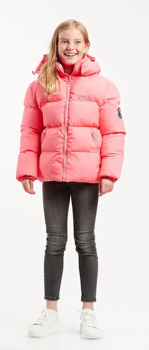 Svea Short Padded Frill Parka, Happy Pink, 160