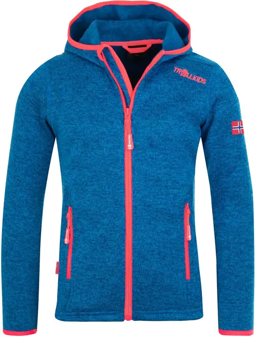 Trollkids Jondalen Fleecetrøje, Medium Blue/Coral, Str. 128