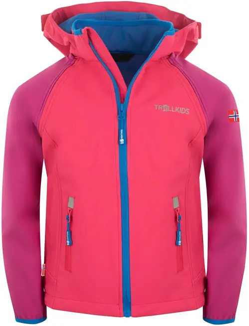 Trollkids Rondane Softshelljakke, Dark Pink/Light Pink/Blue, Str. 110