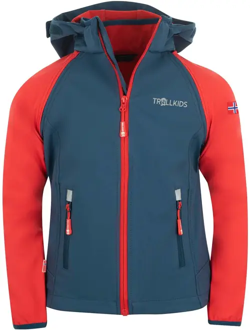 Trollkids Rondane Softshelljakke, Bright Red/Mystic Blue, Str. 128